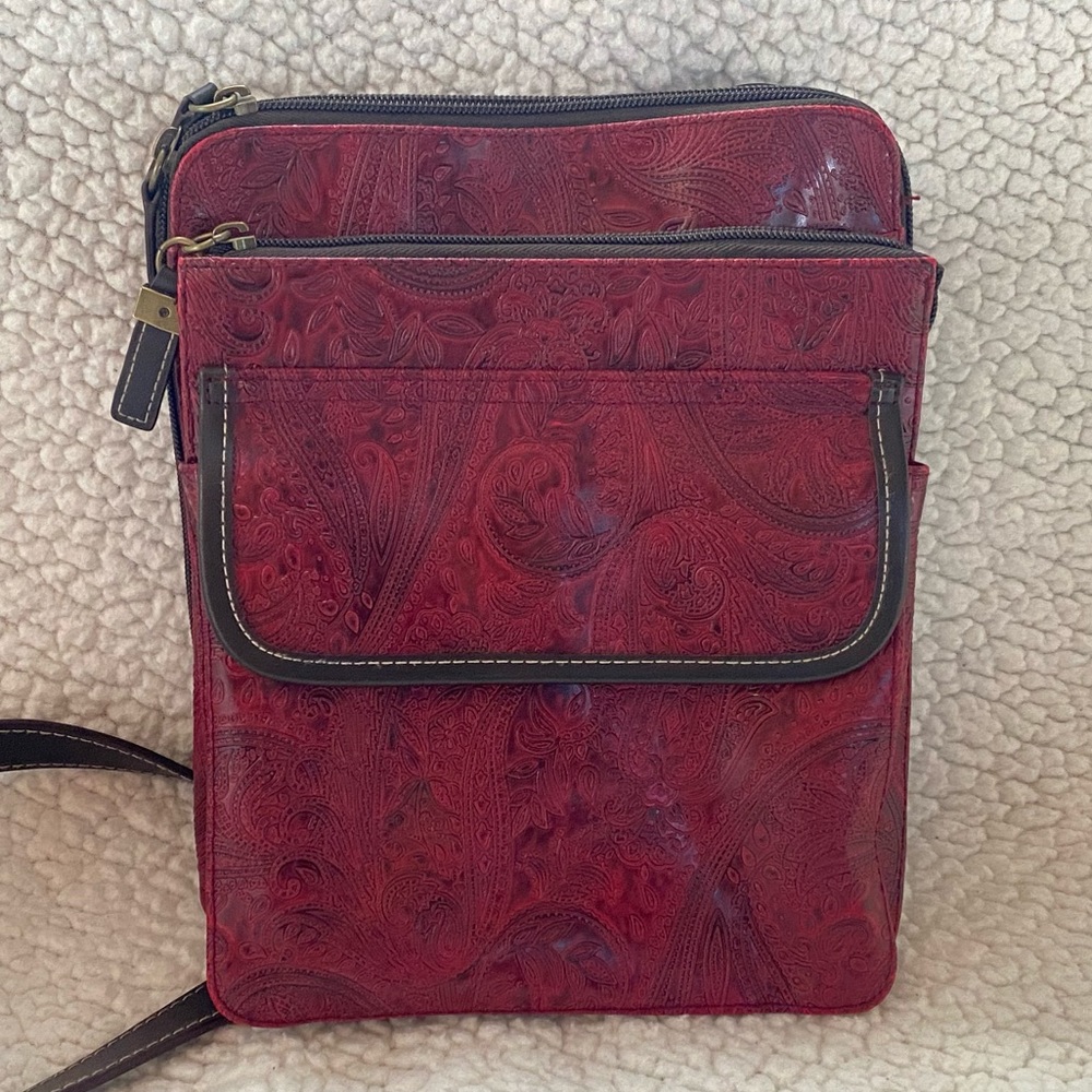 Relic by Fossil Embossed Red Crossbody